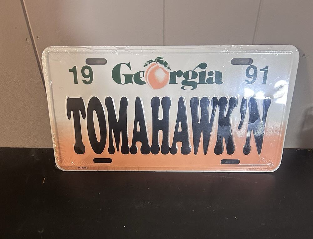 Vintage 1991 Georgia License Plate TOMAHWK Peach NOS Sealed Unused 12x6